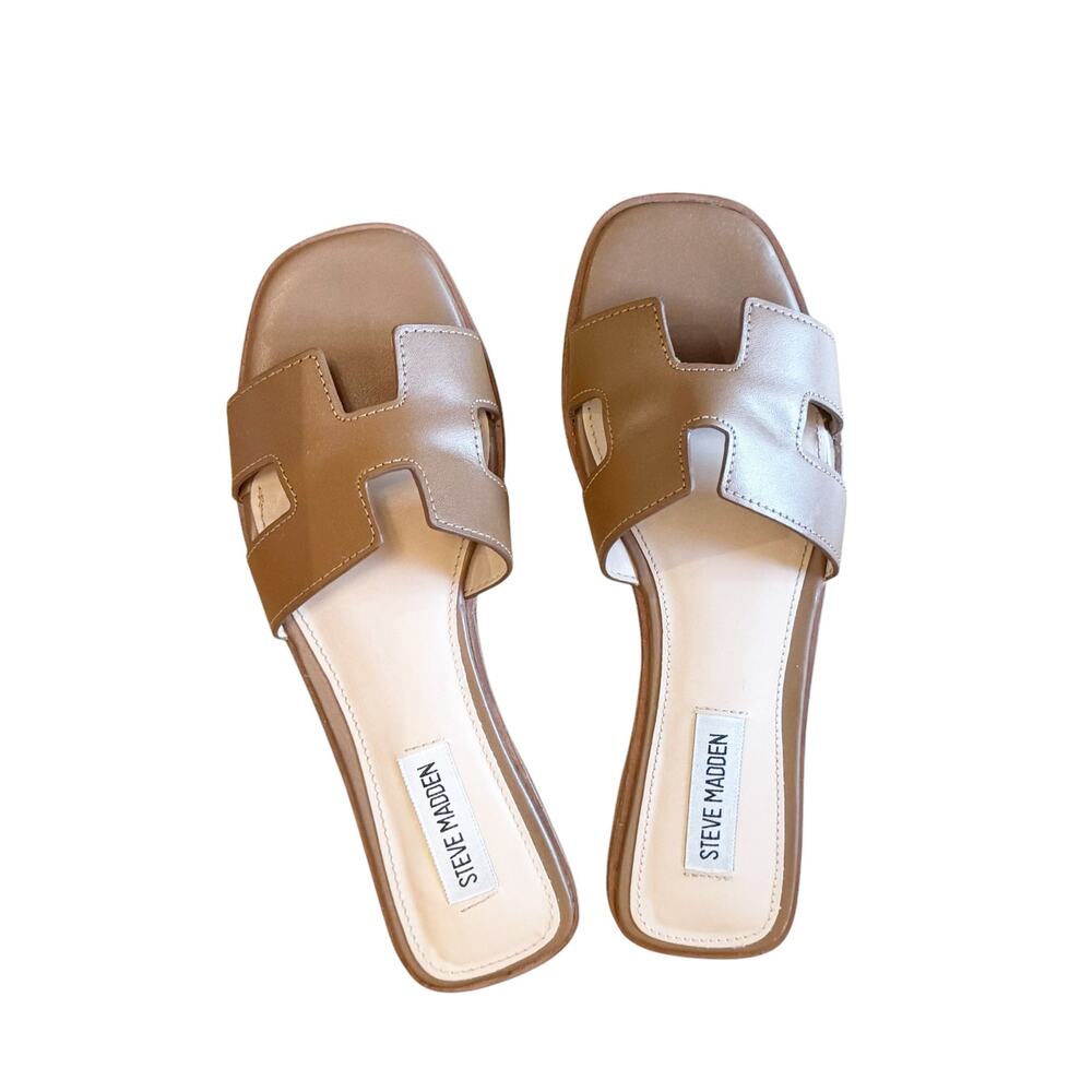 Steve Madden Women's Hadyn Slide Sandals Slip-On Cognac Lea Size 7.5 NWB - Picture 8 of 14